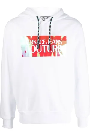 VERSACE Sweatshirts & Hoodies, Heren, Wit, XL, Katoen, Iridescent Wit Hoodie Sweatshirt