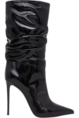 LE SILLA Schoenen, Dames, Zwart, 40 EU, Leer, Leren Laarzen met Puntige Neuzen en Hoge Glans