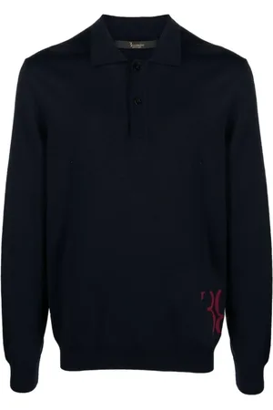 BILLIONAIRE Tops, Heren, Blauw, 2Xl, Wol, Blauwe Polo-Neck Longsleeve Shirt