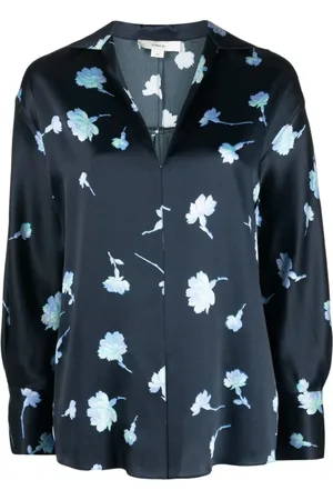 Vince Blouses & Shirts, Dames, Blauw, S, Elegant Blauw Sea Carnation Kraagblouse