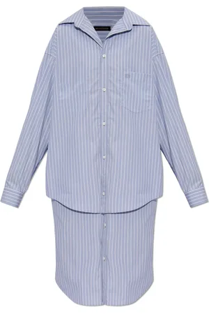 Balenciaga Kleedjes, Dames, Blauw, S, Katoen, Tweelaagse overhemdjurk