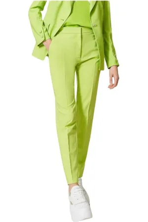 Twin-Set Broeken, Dames, Groen, S, Satijn, Fluwelen Cigaretbroek met Satijnen Afwerking