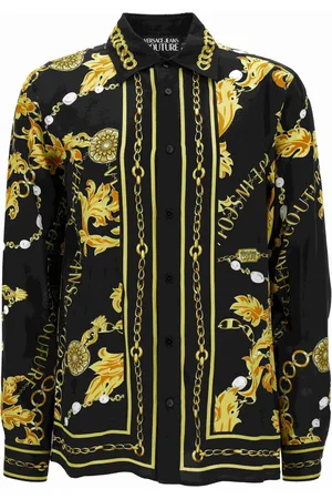 VERSACE Overhemden, Heren, Veelkleurig, S, Barok Patroon Lange Mouw Shirt Zwart