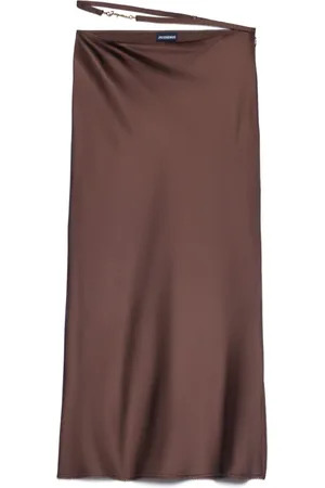 Jacquemus Rokken, Dames, Bruin, M, Satijn, Gouden Logo Satijnen Midi Rok