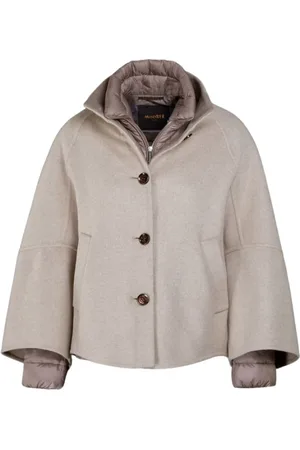 MOORER Jassen, Dames, , S, Kasjmier, Geometrische Pea Coat met Afneembare Donsjas