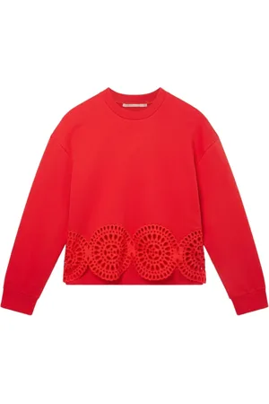 Stella McCartney Sweatshirts & Hoodies, Dames, Rood, M, Katoen, Broderie Anglaise Detail Sweatshirt Ss 23