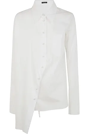 ANN DEMEULEMEESTER Blouses & Shirts, Dames, Wit, S, Katoen, Witte Popeline Dropped Shoulder Shirt