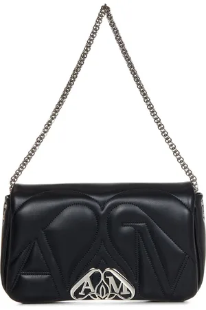 Alexander McQueen Tassen, Dames, Zwart, ONE Size, Gewatteerde Seal Logo Schoudertas Zwart