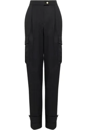 Alexander McQueen Broeken, Dames, Zwart, S, Wol, Hoge taille taps toelopende militaire broek