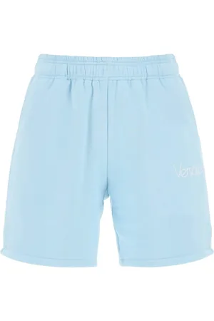 VERSACE Korte broeken, Dames, Blauw, S, Katoen, Stijlvol Zwart Leren Jas