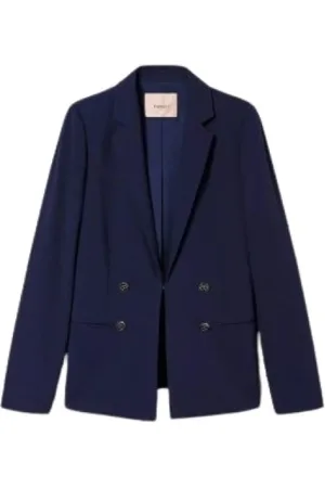 Twin-Set Jassen, Dames, Blauw, S, Polyester, Elegant Blazer Vest met Revers