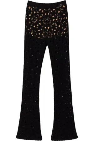 Twin-Set Broeken, Dames, Zwart, S, Leer, Gebreide broek