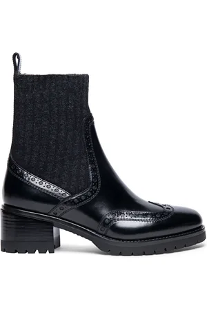 santoni Schoenen, Dames, Zwart, 39 EU, Leer, Handgemaakte leren brogue enkellaars