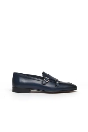Berwick Schoenen, Heren, Blauw, 40 1/2 EU, Leer, Blauwe leren Monk Strap schoenen