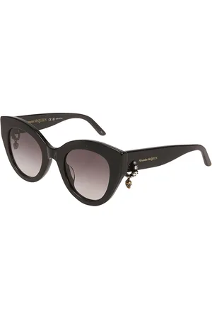 Alexander McQueen Accessoires, Dames, Zwart, ONE Size, Zwarte Ronde Zonnebril Skull Charme
