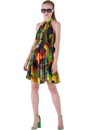 Silvian Heach Kleedjes, Dames, Veelkleurig, 2Xs, Polyester, Bloemenjurk met Ruches