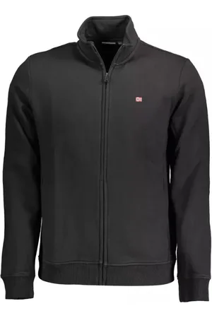 Napapijri Sweatshirts & Hoodies, Heren, Zwart, M, Katoen, Zwarte Katoenen Trui met Borduursel en Rits
