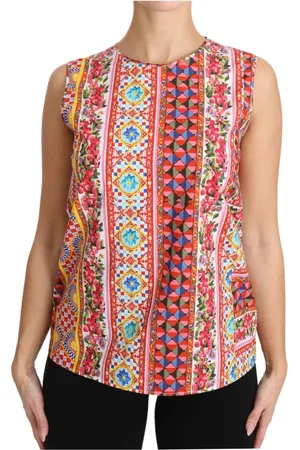 Dolce & Gabbana Tops, Dames, Veelkleurig, M, Katoen, Sleeveless Tops