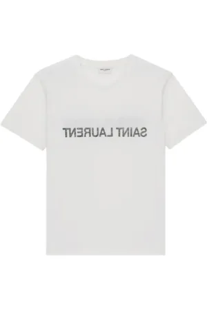 Saint Laurent Tops, Heren, Wit, XL, Katoen, Omgekeerd Logo T-shirt