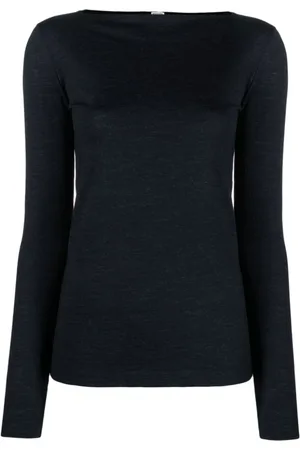 Totême Tops, Dames, Blauw, S, Wol, Long Sleeve Tops