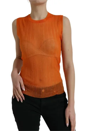 Dolce & Gabbana Tops, Dames, Oranje, S, Polyester, Oranje Doorzichtige Crew Neck Tank Top