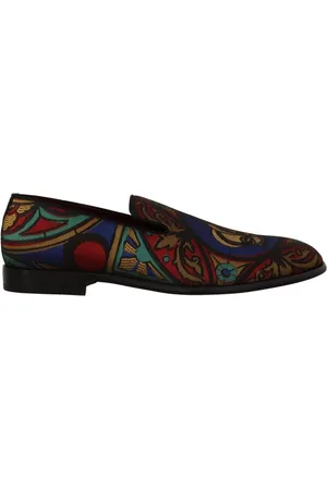 Dolce & Gabbana Schoenen, Heren, Veelkleurig, 43 EU, Katoen, Jacquard Crown Loafers Schoenen
