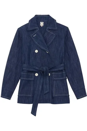 Inès de la Fressange Jassen, Dames, Blauw, L, Gecirkelde Snit Dubbelbreasted Jas