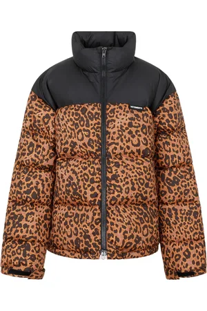 Vetements Jassen, Dames, Veelkleurig, S, Polyester, Leopard Logo Puffer Jas