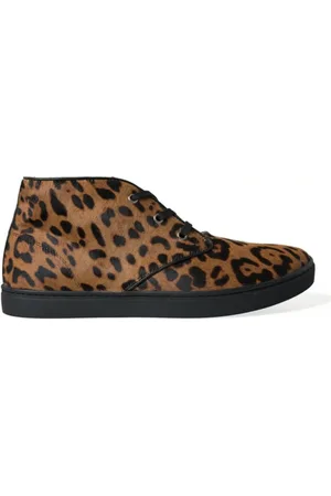 Dolce & Gabbana Schoenen, Heren, Veelkleurig, 42 1/2 EU, Leer, Leopard Print Mid-Top Sneakers Schoenen