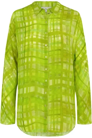 Cortana Blouses & Shirts, Dames, Groen, L, Oversized zijden shirt met grasprint