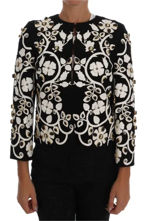 Dolce & Gabbana Blouses & Shirts, Dames, Veelkleurig, 2Xs, Wol, Bloemen Kristal Wollen Jas