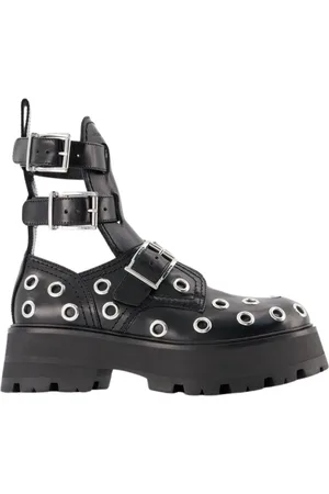 Alexander McQueen Schoenen, Dames, Zwart, 37 1/2 EU, Leer, Enkellaarsjes