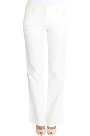 ERMANNO SCERVINO Broeken, Dames, Wit, S, Katoen, Witte Gestreepte Straight Fit Broek