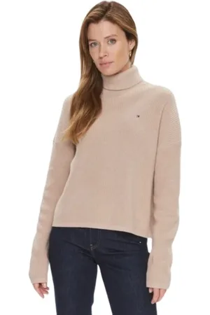 Tommy Hilfiger Truien, Dames, Bruin, M, Katoen, Geribbelde Katoenen Coltrui
