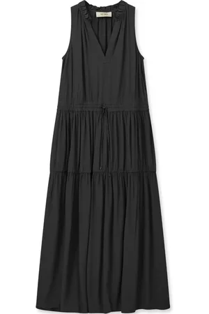 Mos Mosh Kleedjes, Dames, Zwart, XS, Zwart V-Hals Ruche Jurk