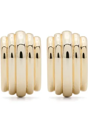 ANINE BING Accessoires, Dames, Geel, ONE Size, Goudkleurige Geribbelde Detail Oorbellen