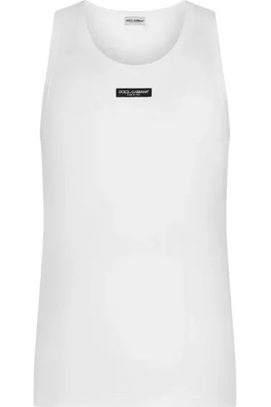 Dolce & Gabbana Tops, Heren, Wit, L, Katoen, Witte Tanktop met Logo Label