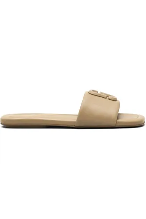Marc Jacobs Schoenen, Dames, , 36 EU, Leer, Bruin Leren Logo Detail Open Teen Schoenen