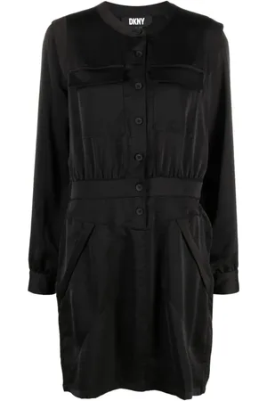 DKNY Kleedjes, Dames, Zwart, M, Polyester, Midi Kleedjes