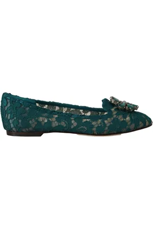 Dolce & Gabbana Schoenen, Dames, Groen, 36 EU, Kanten Valley Flats Kristallen Gesp