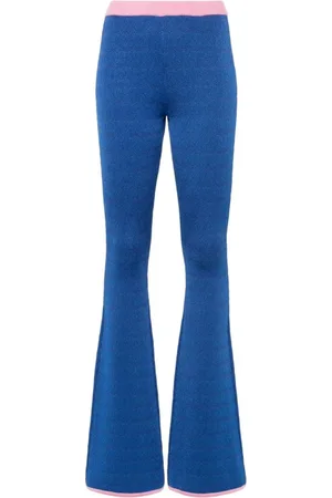 Bally Broeken, Dames, Blauw, M, Blauwe Gebreide Flared Broek