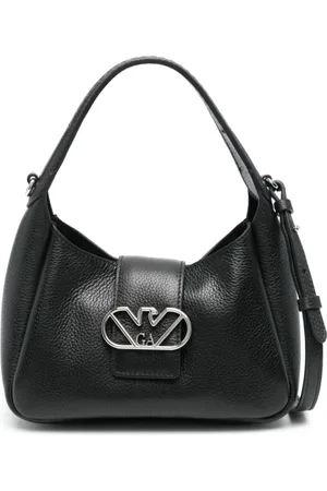 Emporio Armani Tassen, Dames, Zwart, ONE Size, Leer, Zwarte leren schoudertas met logo