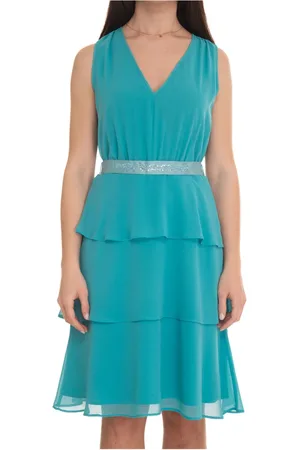 pennyblack Kleedjes, Dames, Blauw, S, Leer, Georgette V-Hals Mini Jurk