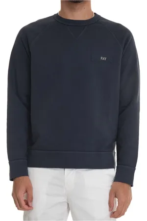 FAY Sweatshirts & Hoodies, Heren, Blauw, M, Katoen, Logo Borst Sweatshirt Effen Stone Washed