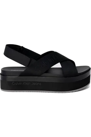 Calvin Klein Schoenen, Dames, Zwart, 39 EU, Plateau Sandalen Lente/Zomer Collectie