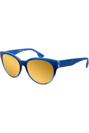 Diesel Accessoires, Dames, Blauw, ONE Size, Blauwe ovale zonnebril met gele spiegelglazen