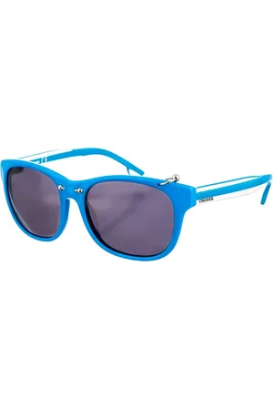 Diesel Accessoires, Dames, Blauw, ONE Size, Ovale Acetaat Zonnebril met Piercing Detail