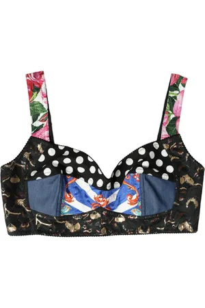 Dolce & Gabbana Tops, Dames, Veelkleurig, L, Katoen, Bloemen Patchwork Crop Top