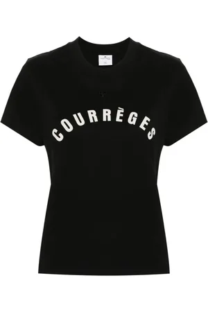 Courrèges Tops, Dames, Zwart, M, Katoen, Zwart Logo Jersey Top
