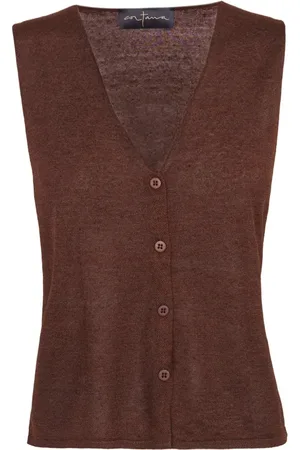 Cortana Truien, Dames, Bruin, S, Linnen, Premium Linnen Zijde Gebreid Vest